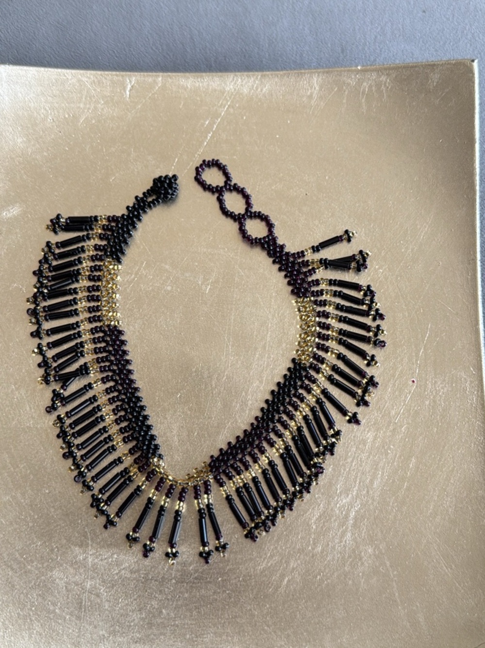 Sexy Fringe Anklet Handcrafted Black Gold Beaded Beach Dance